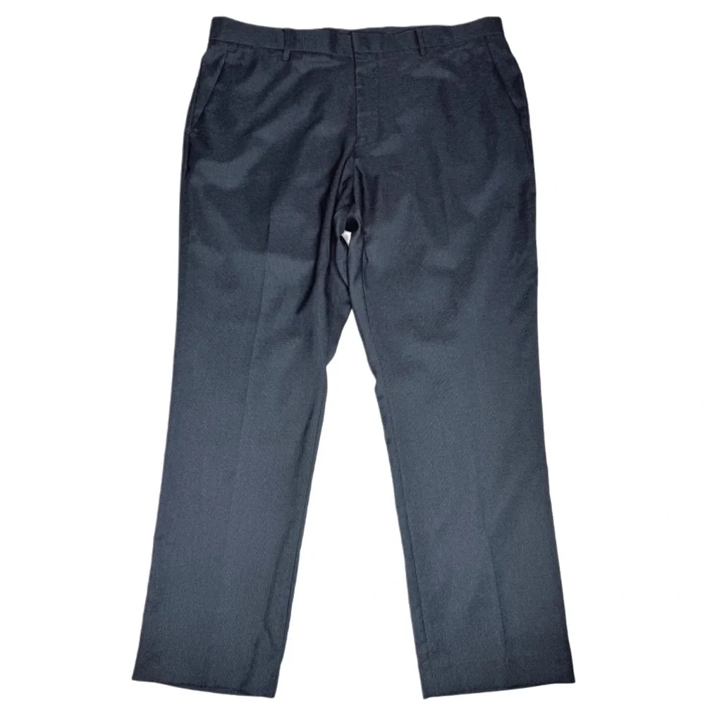 Perry Ellis Men's Slim Fit Dress Pants - 38x30 - Dark Gray/Blue‎ Herringbone
